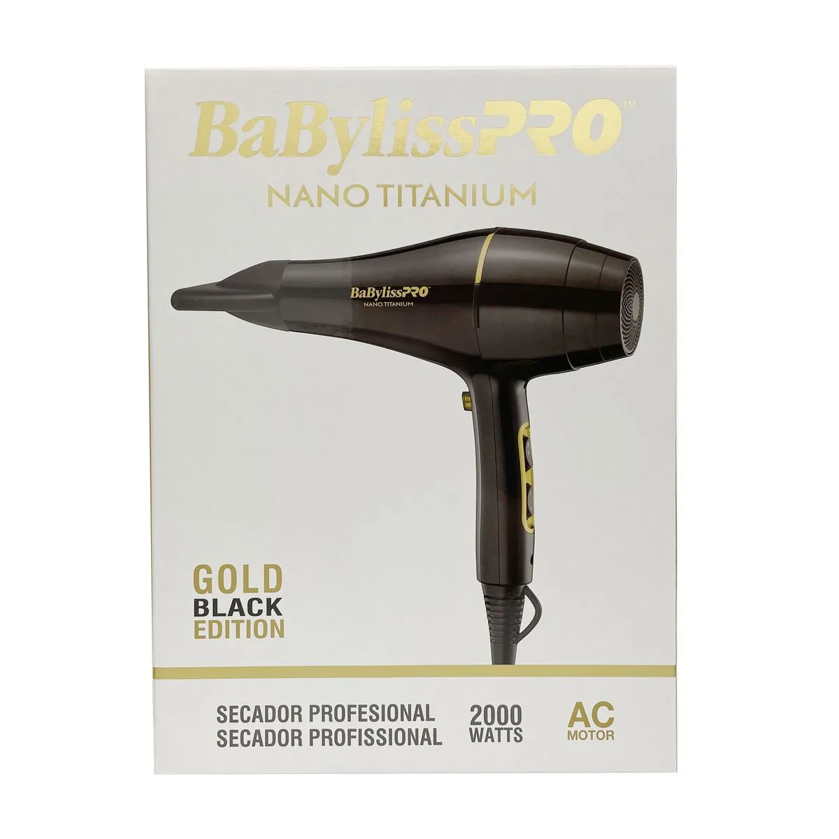 BaBylissPRO® Nano Titanium Gold Black - Secadora de 2000 Whatts - Precio: $2,000.00MX